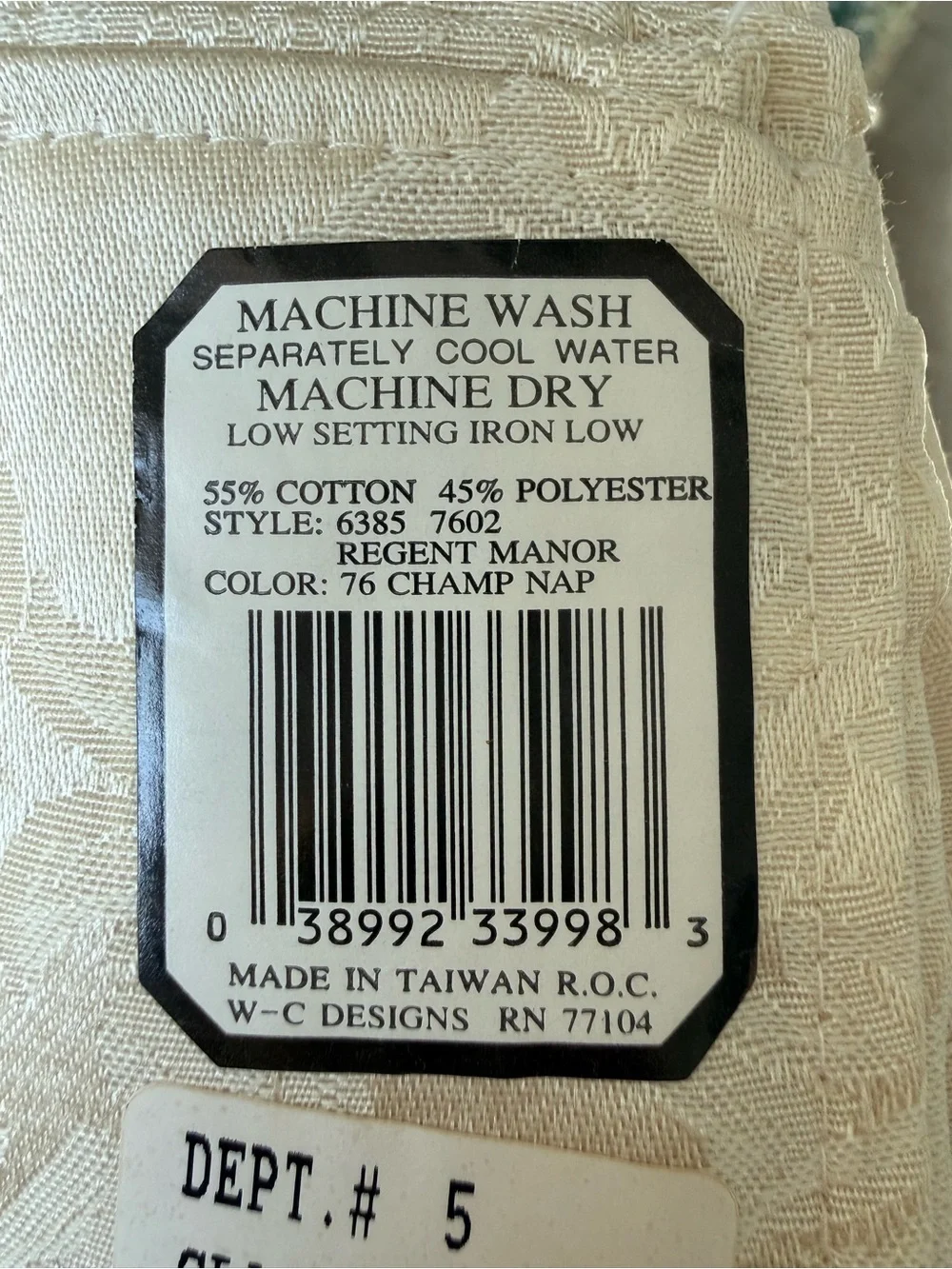 Set 5 Cream Damask Napkins Vintage Macy’s New Old Stock Elegant